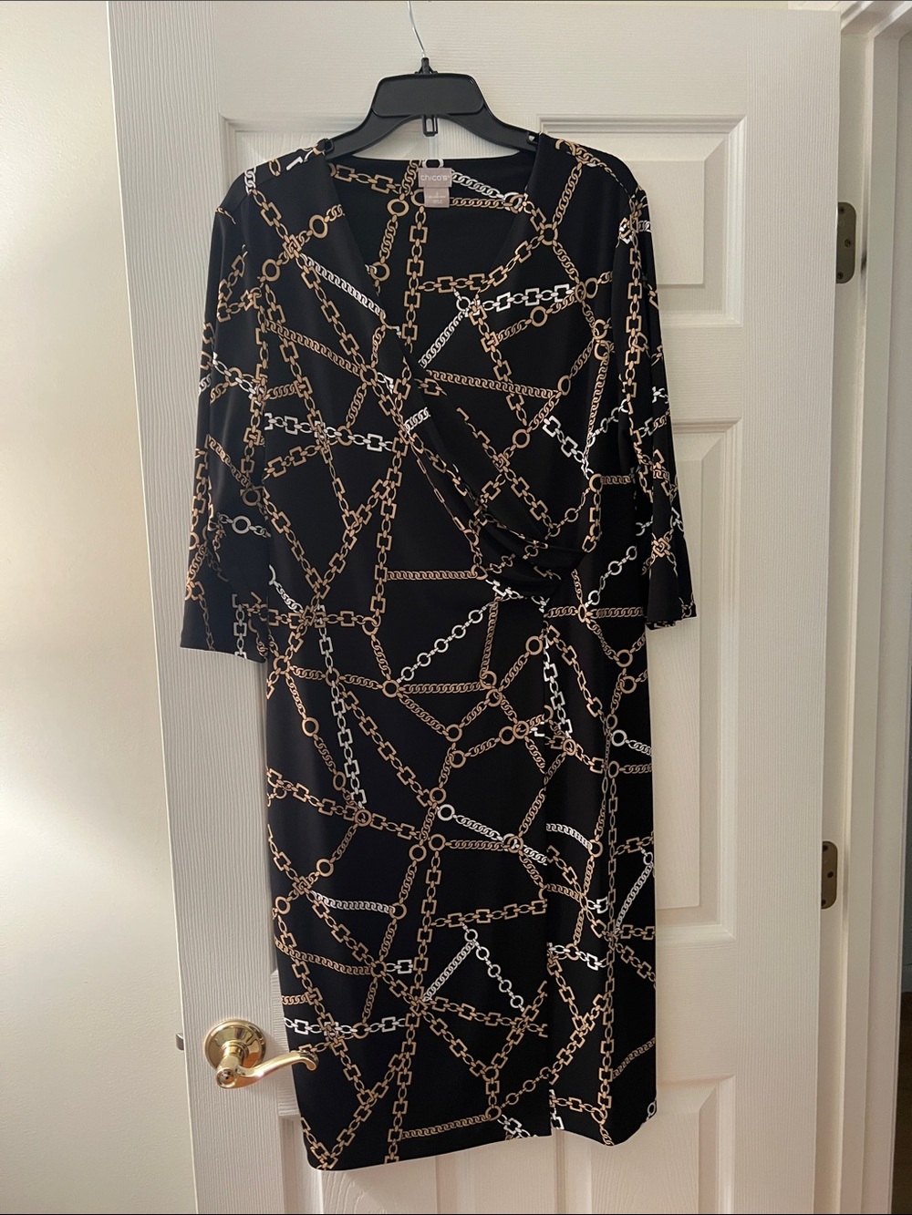 Chico's Black Chain-Print Midi Dress